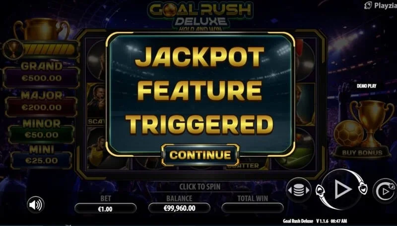 Goal Rush Deluxe - attivazione di Jackpot Hold and Win con palloni bonus