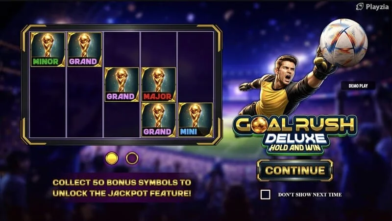 Goal Rush Deluxe - menu principale con rulli e tribune dello stadio